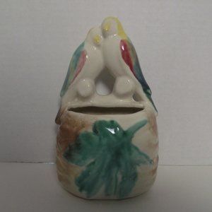 Vtg. Morton Pottery Love Birds Wall Pocket/1950 Ceramic Pottery Drip Glaze
